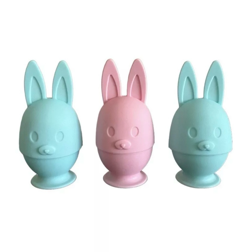 Ernesto Easter Bunny Egg Cups Pink Blue Silicone Set Of 3